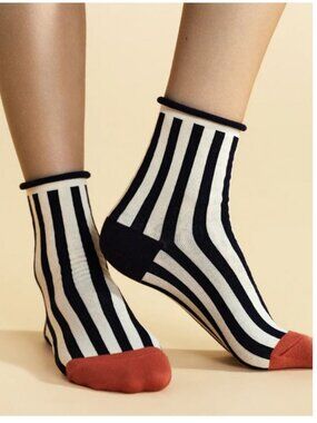 Hansel from Basel Pantomime Crew Striped Black & White Crew Socks New with tags